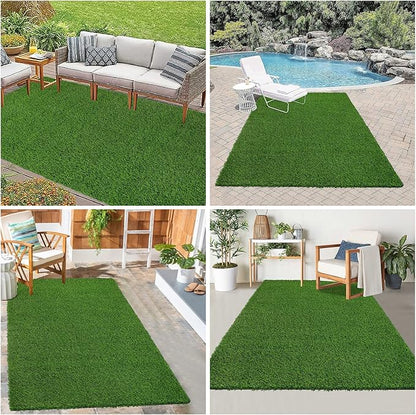Bsmathom Artificial Grass Rug Indoor Outdoor Rug, 3x5Ft Dog Grass Mat with Drainage Holes, Synthetic Artificial Grass Turf Fake Grass Rug for Balcony Garden Lawn Landscape, 3x5Ft