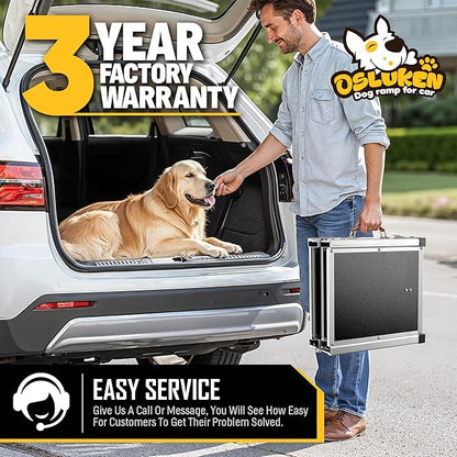 Dog Ramp for Car (200 lbs), Extra L71” W17” Folding Pet Ramp for Large Dogs with with Heavy Duty Hinges, Outdoor Anti-Slip Foldable Dog Car Ramps for SUV Truck Side Door (4 Folded) (4 Folded)