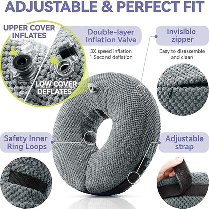 Soft Inflatable Dog Cone Collar Alternative After Surgery - Dog Neck Donut E Collar for Large Medium Small Dogs Cats Post Surgery - Recovery Collar to Stop Licking - Grey, XXL