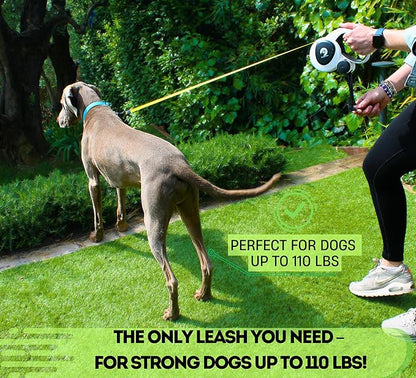 Snuggle Paws Retractable Dog Leash 16ft – Heavy Duty All-in-One Dog Leash with LED Flashlight, Poop Bag Holder, Chew Proof Steel Cable & Reflective Tape – Size L