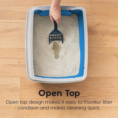 IRIS USA Large Open Top Cat Litter Box with High Sided Walls Tall Scatter Shield Scoop Included Easy Clean Plastic Pan Stain Resistant for Big Cats Kittens Indoor Multi-Cat Households
