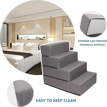 4-Tier Pet Foam Stairs for Tall Beds and Couches, for Small to Medium Pets, Gray