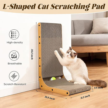 PatiencET L Shape Cat Scratcher, 26.8 Inch Cardboard Scratch Pad for Indoor Cats, Large Vertical Scratch Board, Furniture Protector