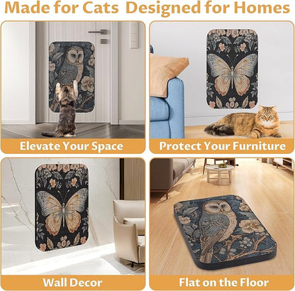 2 Pack Art Cat Scratcher, Wall-Mountable Cat Scratch Pad, Cat Wall Scratcher 16.7x11x1 Inch Cat Scratching Board for Indoor Cats Toy (Owl & Butterfly)