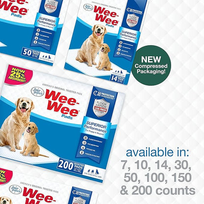 Four Paws Wee-Wee Superior Performance Unscented Pee Pads for Dogs & Puppies, Quilted Leak-Proof Dog Housebreaking Potty Training Floor Protection, 22" x 23", 50 Count