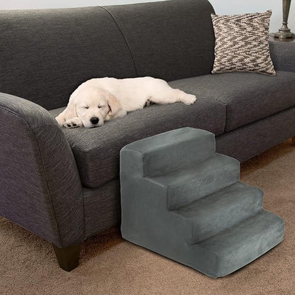 Dog Stairs for Small Dogs - 4-Step Dog Steps for High Bed and Couch - Pet Stairs with Nonslip Bottom, High-Density Foam, and Removable Washable Cover - Cat and Dog Furniture by PETMAKER (Gray)