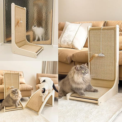 PETKARAY Cat Scratcher, Sisal Cat Scratch Pad, L Shape Scratching Board for Indoor Kitty, Floor Mounted Scratcher with Mouse Toy Catnip