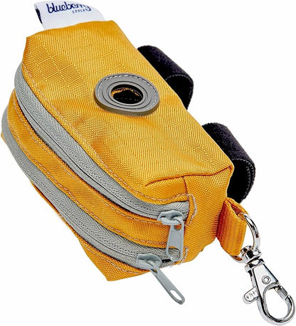 Blueberry Style Amber Dog Waste Bag Dispenser, Solid Color Trash Bag Dispenser with 2 Auto Locking Zipper, Dog Poop Bag Holder Leash Attachment, Includes 1 Roll of Free Poop Bags