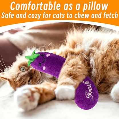 Catnip Toys for Indoor Cats, 5 Pack Cat Toys for Cats, Fluffy Catnip Toys for Chewing Playing, Interactive Kitten Toys, Catnip Filled Kitty Chew Teething Toys, Cat Chew Toys, Vegetable,5 pcs