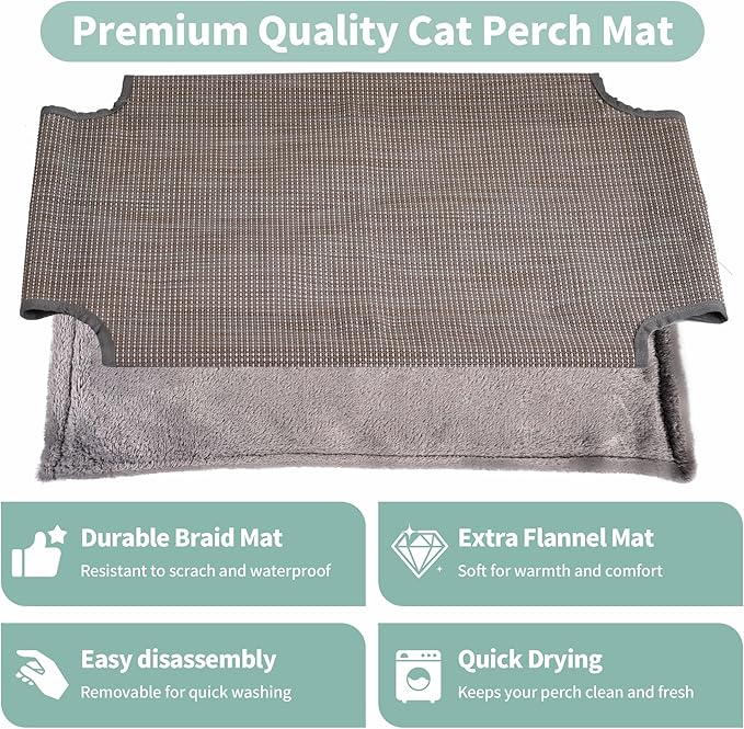 Cat Window Hammock, Suction Cup Cat Perch for Indoor Heavy Duty Cats, Waterproof Scratch-Resistant Bed, Foldable Space Saving Design, Medium Grey