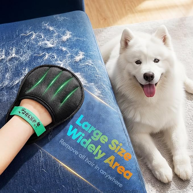 Upgraded Pet Hair Removal Glove for Dogs & Cats, Electrostatic Five-Finger Hair Remover for Furniture, Couch, Carpet, Clothing& Car Seat, 1Pcs Reusable Magic Brush Pet Hair Remover Tool (Black)