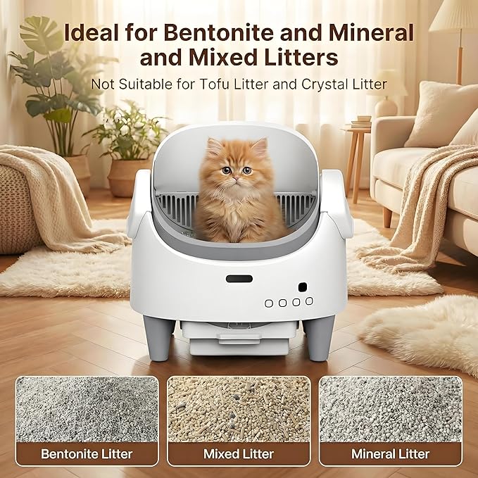 Automatic Cat Litter Box, Self-Cleaning Litter Box with Open-Top Design, 15-Layer Safety Protection System & Smart App Control, Electric Cat Litter Box with Adjustable Entry Height & Odor Control