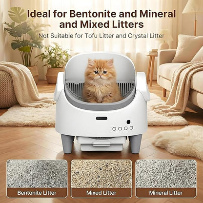 Automatic Cat Litter Box, Self-Cleaning Litter Box with Open-Top Design, 15-Layer Safety Protection System & Smart App Control, Electric Cat Litter Box with Adjustable Entry Height & Odor Control