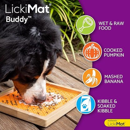 LickiMat Classic Buddy Slow Feeder for Dogs Lick Mat Boredom Anxiety Reducer Perfect for Food Treats Yogurt Liquid Food Peanut Butter Fun Alternative to a Slow Feed Dog Bowl, Orange