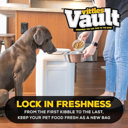 Vittles Vault Traditional Pet Food Storage Container For Dog Kibbles/Bird Seed/Oatmeal/Rice/Flour/Cereal, BPA Free Plastic, Sealed Airtight For Cat Food, Up To 50 lb, Made in USA, With Scoop, Gray