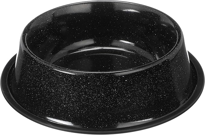 Neater Pet Brands - Outdoor Camping Style Pet Bowl - Enamel Ware Blue Black Granite Colors - Dog Cat No Tip Skid Bowls (64 oz, Black)