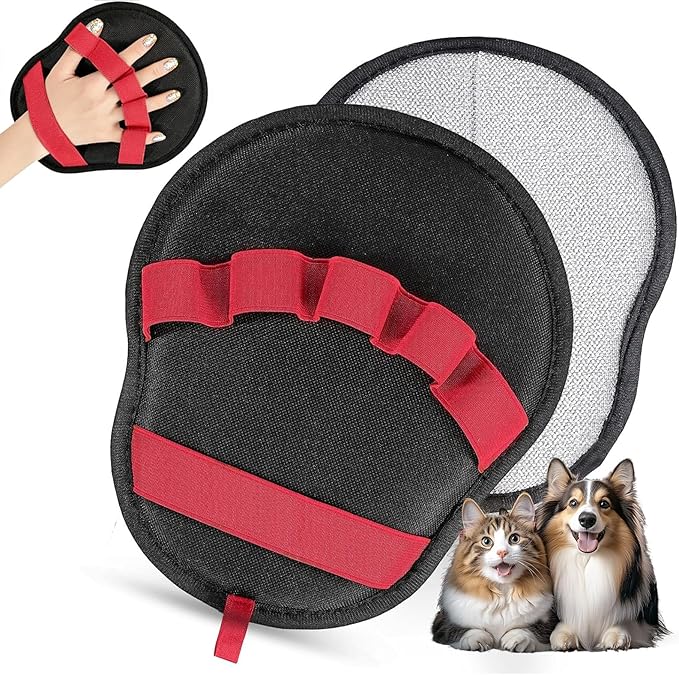 Pet Hair Removal Glove for Laundry, Magic Grooming Brush for Dogs Cats, Electrostatic Hair Remover Tool with Five-Finger Design for Couch, Carpet, Clothing, Car Seat Red