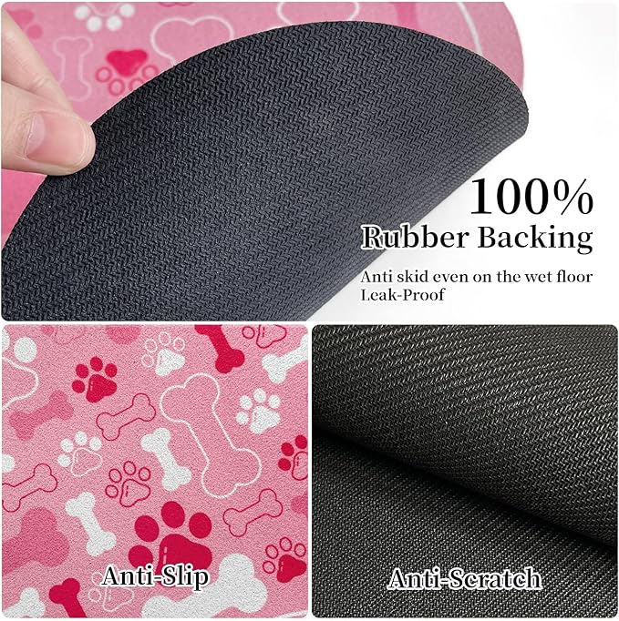 Dog & Cat Food Mat Bone Shaped Pet Feeding Mat Quick Absorb Water Bowl Placemat with Rubber Backing Indoor Floor Stain Resistant Pet Accessory Supplies (Pink, 12x18 Inches)