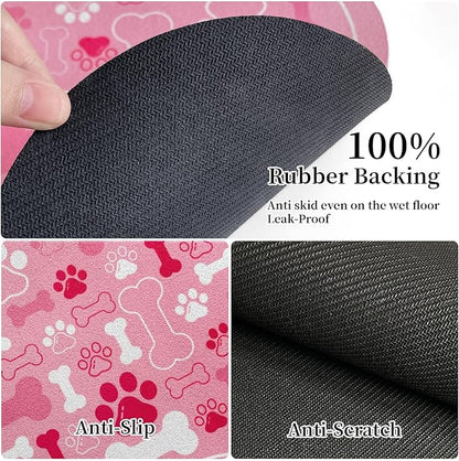 Dog & Cat Food Mat Bone Shaped Pet Feeding Mat Quick Absorb Water Bowl Placemat with Rubber Backing Indoor Floor Stain Resistant Pet Accessory Supplies (Pink, 12x18 Inches)