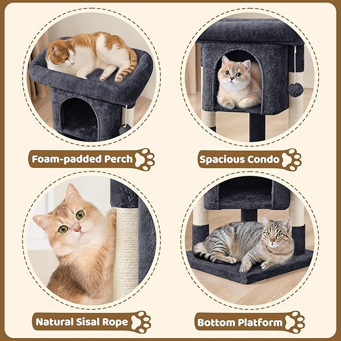 Yaheetech 23.5in Cat Tree Tower, Cat Condo with Sisal-Covered Scratching Posts, Cat House Activity Center Furniture for Kittens, Cats and Pets - Black