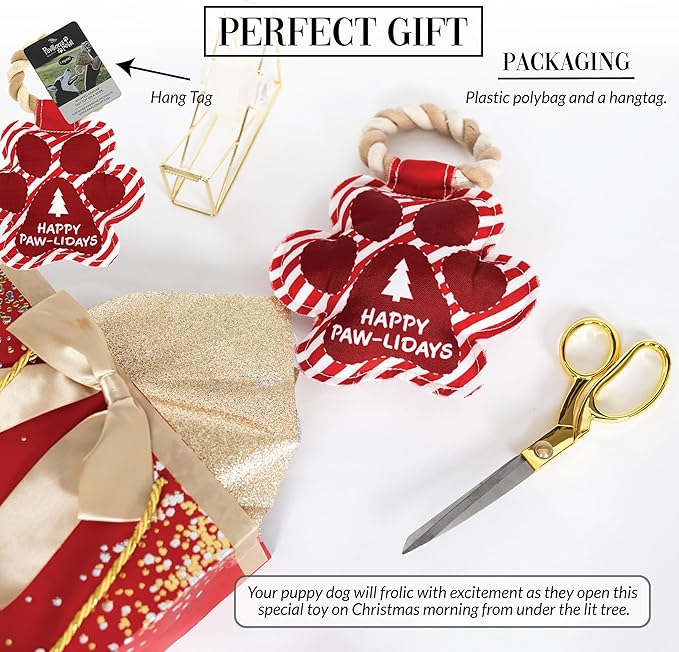 Pavilion - Happy Paw-Lidays - 9" Pawprint Puppy Dog Toy with Rope Handle K-9 Furry Companion Present
