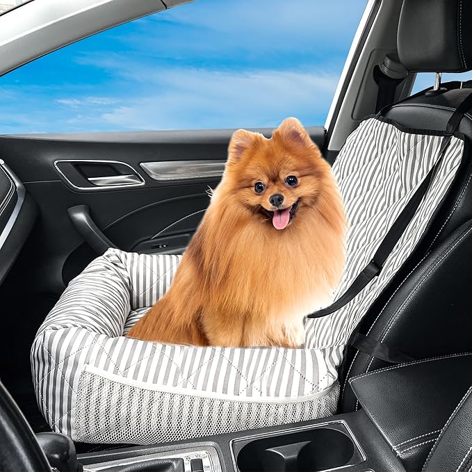 Dog Car Seat for Small and Medium Dogs, Booster Seat Sofa Pet Bed, Portable Car Travel Carrier Bed (Stripes,M)