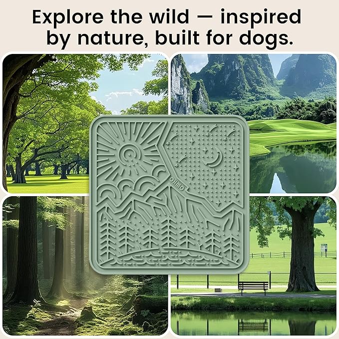 OHMO Lick Mat for Dogs and Cats Large(2 Pack) Nature Design Easy to Clean Pet Slow Feeder with Suction Cups, for Anxiety Relief and Boredom Reduction(Olive+Sage Green)