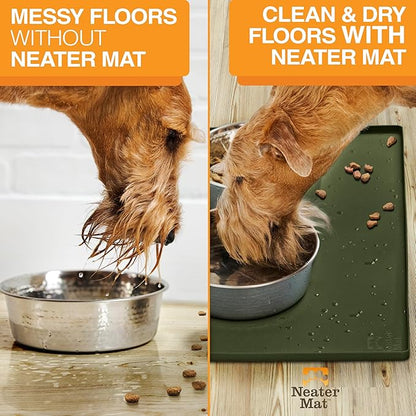 Neater Pet Brands Neater Mat Pet Mats for Food and Water, Cat & Dog Bowl Mat Waterproof Silicone, Feeding Tray, Dog Food Mats for Floors, Placemat w/Raised Edge for Under Bowls, 16” x 10”, Olive