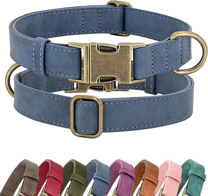 Didog Soft PU Leather Dog Collar, Stylish Quick Released Dog Collars for Medium Dogs, Easy Clean Adjustable Pet Collar for Daily Walking, Blue, M Fit 14-18" Neck