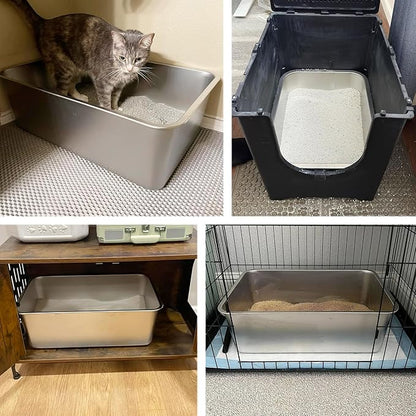 Stainless Steel Cat Litter Box, 23.6"x15.8"x8" XXL Stainless Steel Litter Box 8 inch Deep, Extra Large Metal Litterbox for Big Cats, Non Stick Surface, Easy to Clean, High Sided