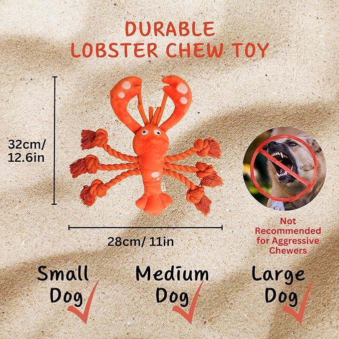 Large Squeaky Dog Toys, Tough Plush Lobster with Rope Tug of War for Puppy, Small, Medium, Large Dogs, Interactive Stuffed Chew Toy to Keep Them Busy