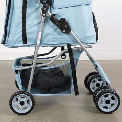 VIVO Four Wheel Pet Stroller, for Cat, Dog and More, Foldable Carrier Strolling Cart, Multiple Colors (Blue)