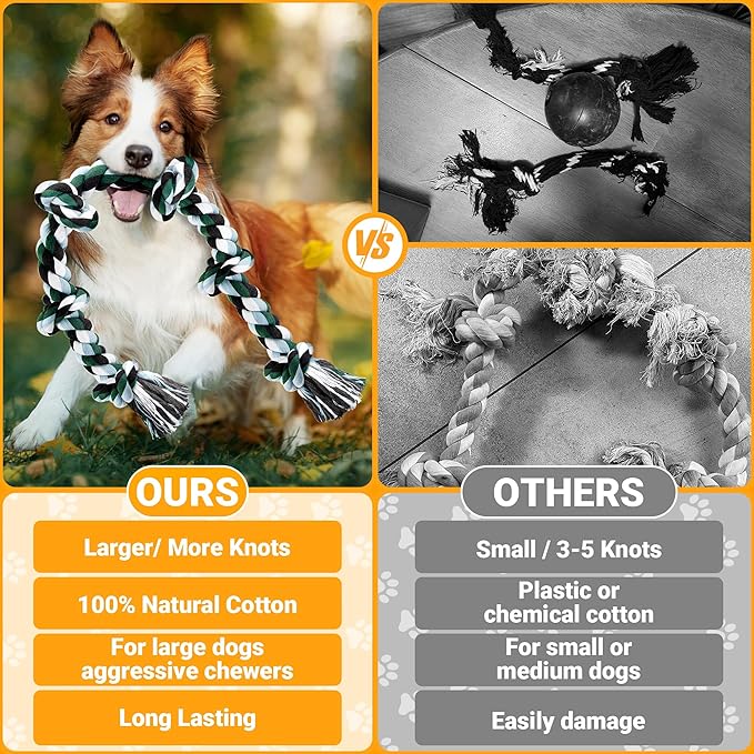 Ycozy XXL 6-Knot Dog Rope Toy for Large Dogs Aggressive Chewers 40in Heavy Duty Dog Teething Chew Toy Puppy Almost Indestructible Cotton
