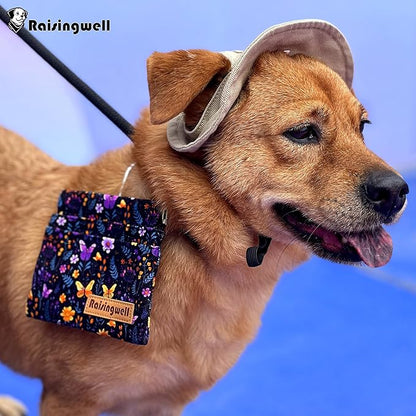 Raisingwell Dog Treat Pouch, Pocket Sized Pet Training Pouch, Cotton Fabric, Hand Free Purple Flower Dog Walking Bag with Carabiner, Self-Closing Pet Feed Snack Reward, for Puppy Travel or Outdoor Use