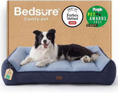 Bedsure SupportMax™ Orthopedic Dog Beds Large Sized Dog - As Seen on TV Extra Thick Supportive Large Dogs Bed with Waterproof Washable Cover, L Plus Comfort Pet Sofa with Soft Sherpa, Navy, 38"