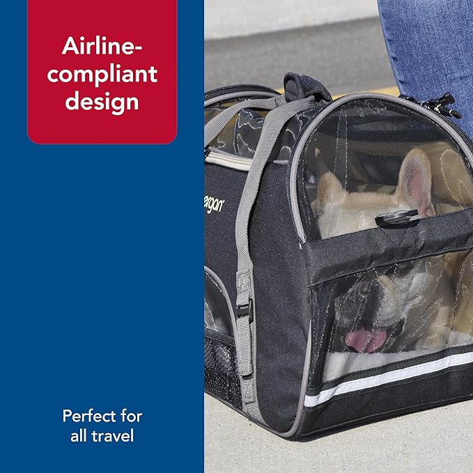 Coastal Pet Bergan Comfort Carrier - Breathable Travel Carrier for Dogs & Cats - Black & Grey, 19" x 10" x 13"