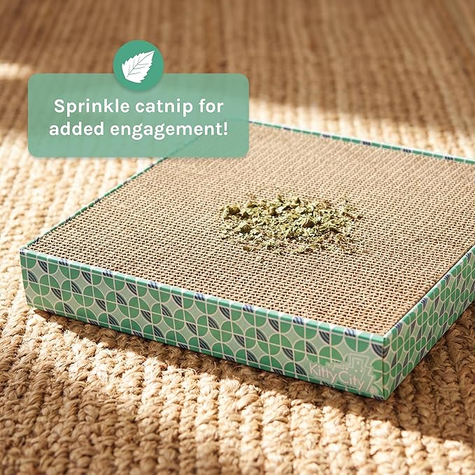 Kitty City Cat Scratcher Refill – 3-Pack Durable Corrugated Cardboard Scratch Pads with Catnip – Double-Sided for Longer Use, Cat Claw Maintenance & Furniture Protection - Size: 13.25" x 13.25"