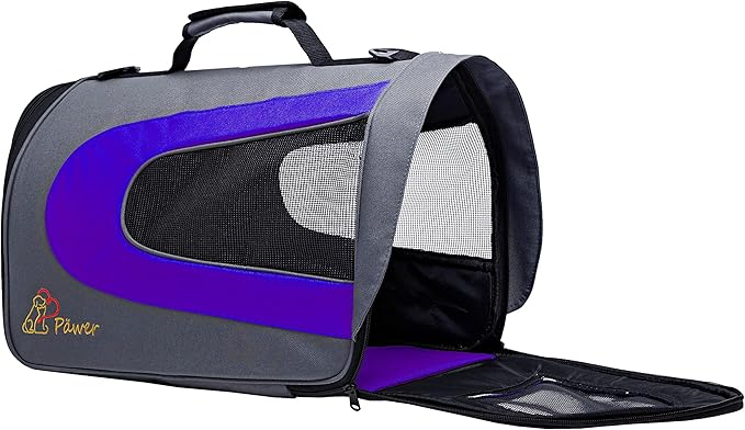 Pawer 18” x 11”x 11” Soft-Sided Foldable Airline Approved Pet Carrier for Cat, Puppy and Small Dog, Washable 600D Oxford Fabric, with Handle and Strap for Carry, Multiple Colors Available