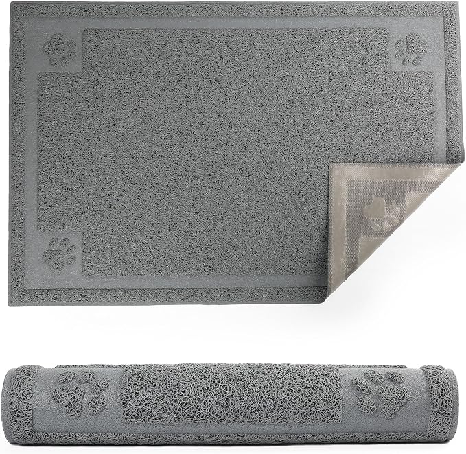Prime Pets Pet Feeding Mat for Large Dogs and Cats, 24”x 16”, Flexible and Waterproof Dog Food Mat for Food and Water Bowl, Dog Bowl Mat with Non Slip Backing for Floor, Grey