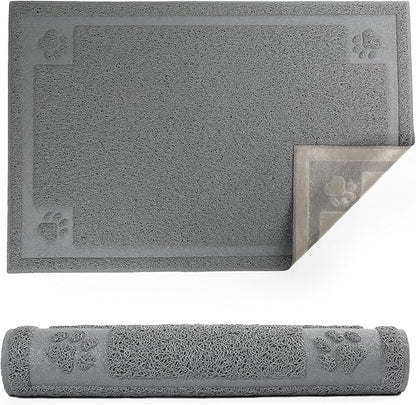 Prime Pets Pet Feeding Mat for Large Dogs and Cats, 24”x 16”, Flexible and Waterproof Dog Food Mat for Food and Water Bowl, Dog Bowl Mat with Non Slip Backing for Floor, Grey