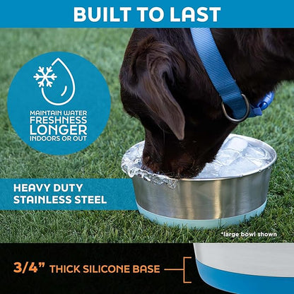 Master Pet Supply Stainless Steel Dog Bowls Set of 2 with Extra Thick Silicone Base - 2 Cup (16 oz) True Blue, Non-Slip, Dishwasher Safe Metal Bowls, Pet Dog Food Bowl for Dogs, Cats, Anti Rust