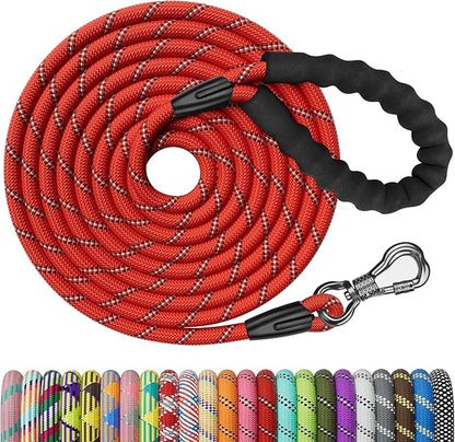 NTR Heavy Duty Large Dog Leash, 30FT Reflective with Swivel Lockable Hook and Comfortable Padded Handle, Puppy for Walking, Hunting, Camping, Backyard Small Medium Dogs, Red