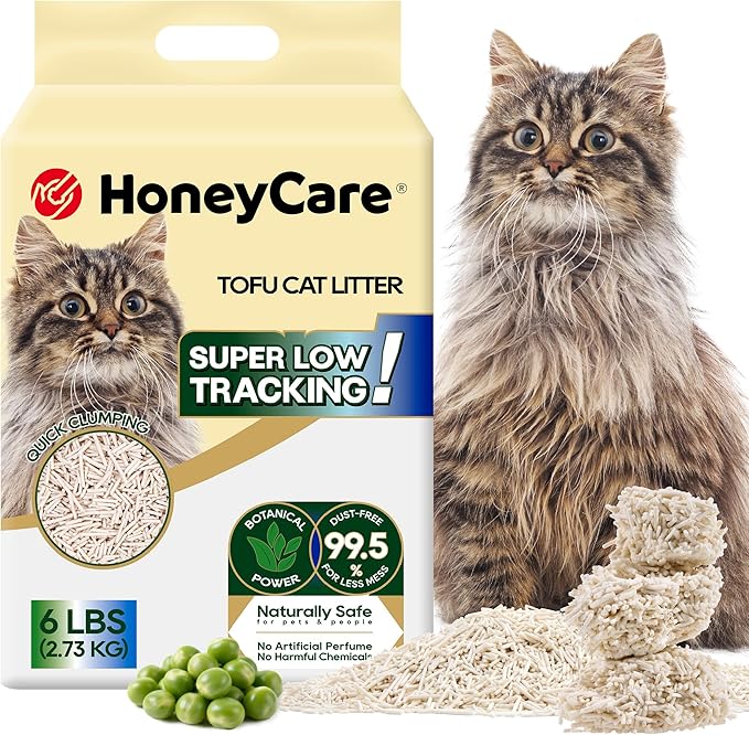 HoneyCare Tofu Cat Litter I 100% Plant-Based Pellets I Sustainable & Biodegradable I Low-Dust Quick Clumping Superior Odor Control, 6-lbs