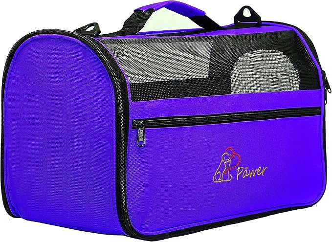 Pawer 18” x 10” x 10”Soft-Sided Foldable Airline Approved Pet Carrier for Cat, Puppy and Small Dog, Washable 600D Oxford Fabric, with Handle and Strap for Carry, Multiple Colors Available