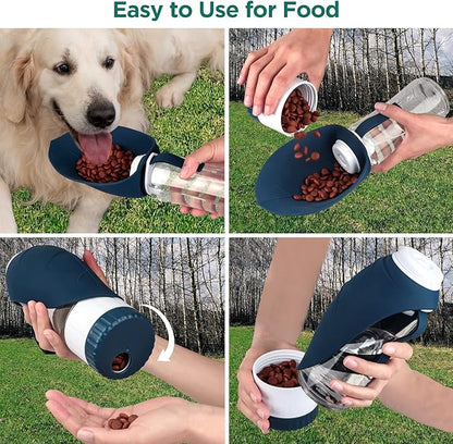 Uppetly Dog Water Bottle, Portable Pet Water Bottle with Food Container and Drinking Feeder, Leak Proof, BPA-Free, Foldable Puppy Water Cup Dispenser for Outdoor Walking, Travel, Hiking 20OZ