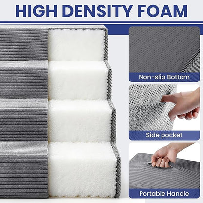 Dog Stairs for Small Dogs, 4-Step Dog Ramp for Bed 17.3" H, Dogs Steps for Bed, Couch, Pet Stairs with Non-Slip Bottom Design,High Density Foam Portable Pet Steps, Grey
