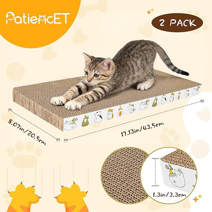 PatiencET 2 Pack Cardboard Cat Scratcher Pad with Catnips, Flat Double-Sided Cat Scratching Board for Small Medium Cats Kittens