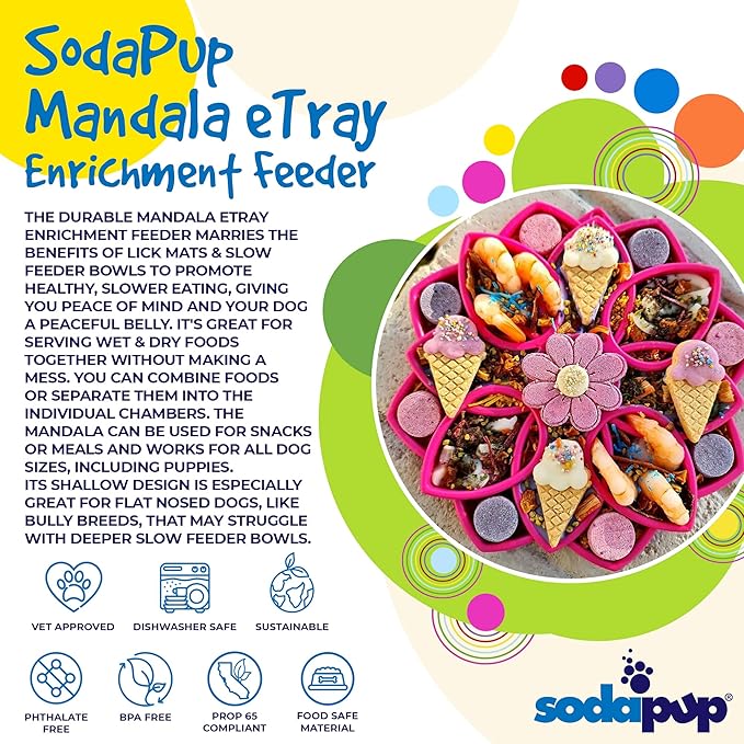 SodaPup Mandala eTray – Durable Slow Feeder Tray Made in USA from Non-Toxic, Pet-Safe, Food Safe Material for Mental Stimulation, Calming, Avoiding Overfeeding, Slow Eating, Healthy Digestion & More