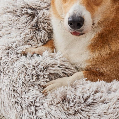 WESTERN HOME WH Calming Dog & Cat Donut Cuddler, Anti-Anxiety Warming Cozy Soft Round Bed, Fluffy Faux Fur Plush Cushion for Small Medium Dogs and Cats (20"/24"/27"/30")