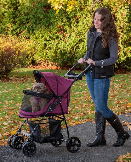 Pet Gear No-Zip Happy Trails Lite Pet Stroller for Cats/Dogs, Zipperless Entry, Easy Fold with Removable Liner, Safety Tether, Storage Basket + Cup Holder, 3 Colors